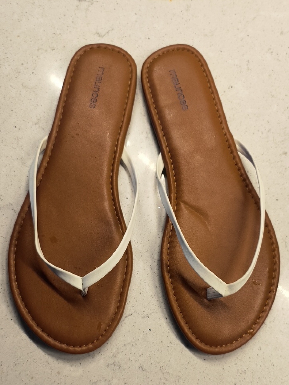 Maurices White Strap Tan Footbed Women's Flip-Flop Sandals